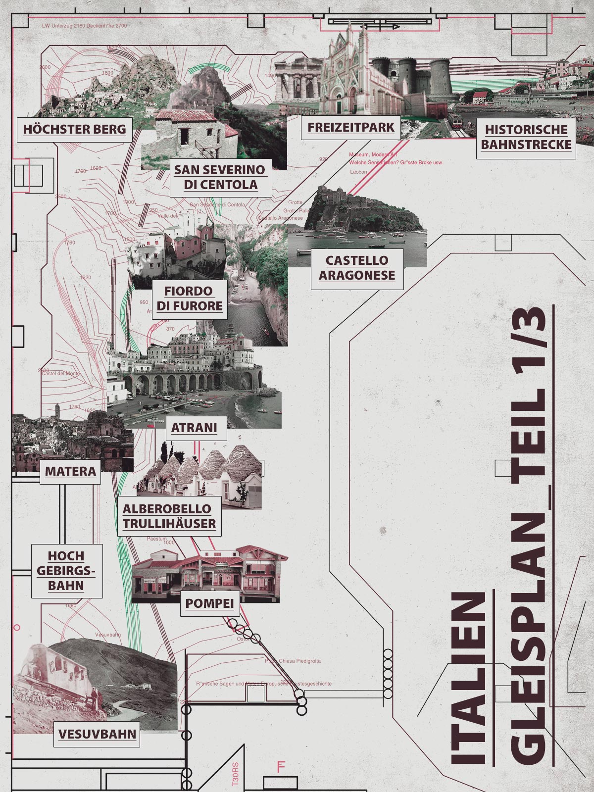 Der Gleisplan für die Region rund um den Vesuv und die Amalfiküste
