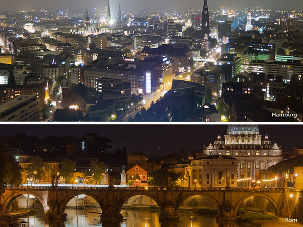 Hamburg und Rom bei Nacht im Vergleich Quelle: Wikipedia
